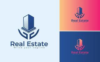 conceito de cuidados com as mãos de construção de logotipo imobiliário vetor