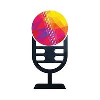 logotipo de podcast de críquete em forma de troféu. design de conceito de logotipo de microfone e bola de críquete. vetor