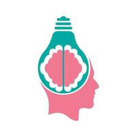 lâmpada de bulbo e cérebro em uma cabeça de homem. cérebro de cabeça humana e combinação de lâmpada de bulbo. vetor