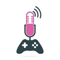 controlador de jogos e modelo de design de logotipo de podcast. projeto de conceito de vetor de podcast de joystick.