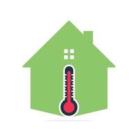 ícone de temperatura da casa e vetor de ícone de termômetro. ilustração da temperatura na casa.