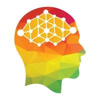 design de conceito de logotipo de vetor de conexão do cérebro humano. idéia criativa do conceito do logotipo da cabeça humana techno.