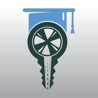 design de logotipo de escola de condução. chave do carro com o ícone de estrada e camada. vetor