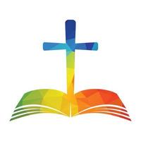 design de conceito de logotipo cruzado da bíblia. logotipo da cruz da igreja cristã. vetor