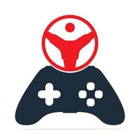 design de vetor de logotipo de conceito de volante de jogo. combinação de joystick com vetor de volante.