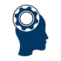 design de ícone de logotipo de cabeça humana de tecnologia. forma de cérebro de cabeça de mulher digital com gênio de inovação de conceito de ideia de engrenagens. vetor