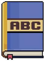 livro de alfabeto de pixel art. ícone de vetor de livro escolar abc para jogo de 8 bits em fundo branco