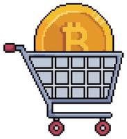 carrinho de compras de pixel art com ícone de vetor bitcoin para jogo de 8 bits em fundo branco