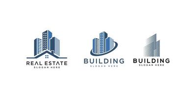 conjunto de logotipo de construção com estilo de arte de linha. resumo de construção da cidade para inspiração de design de logotipo vetor