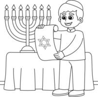 Hanukkah judaico com página para colorir de rolagem para crianças vetor