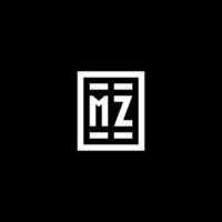 mz logotipo inicial com estilo de forma retangular quadrada vetor