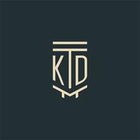 kd monograma inicial com designs de logotipo de pilar de arte de linha simples vetor