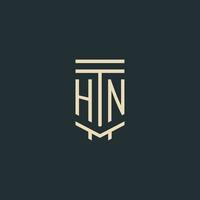 hn monograma inicial com designs de logotipo de coluna de arte de linha simples vetor