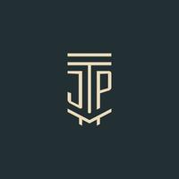 jp monograma inicial com designs de logotipo de pilar de arte de linha simples vetor