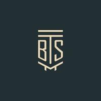 bs monograma inicial com designs de logotipo de pilar de arte de linha simples vetor