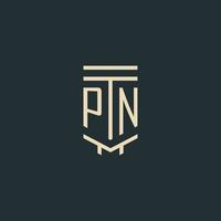 pn monograma inicial com designs de logotipo de pilar de arte de linha simples vetor