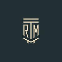 rm monograma inicial com designs de logotipo de coluna de arte de linha simples vetor