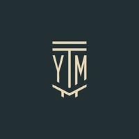 ym monograma inicial com designs de logotipo de coluna de arte de linha simples vetor