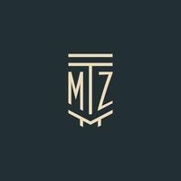 mz monograma inicial com designs de logotipo de pilar de arte de linha simples vetor