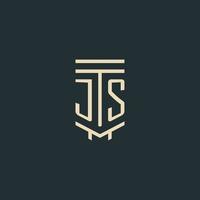 js monograma inicial com designs de logotipo de coluna de arte de linha simples vetor