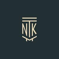 nk monograma inicial com designs de logotipo de pilar de arte de linha simples vetor