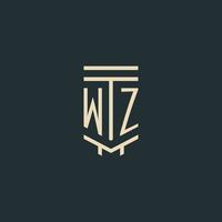wz monograma inicial com designs de logotipo de pilar de arte de linha simples vetor