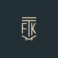 fk monograma inicial com designs de logotipo de coluna de arte de linha simples vetor