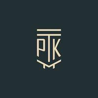 pk monograma inicial com designs de logotipo de pilar de arte de linha simples vetor