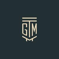 monograma inicial gm com designs de logotipo de pilar de arte de linha simples vetor