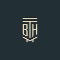 bh monograma inicial com designs de logotipo de coluna de arte de linha simples vetor