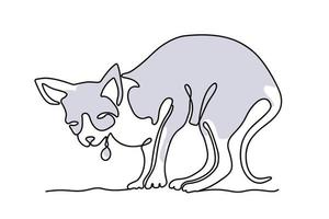 animal de estimação com um medalhão. gato de arte de linha com um medalhão em um fundo branco. arte engraçada com um animal de estimação. conceito de gato. ilustração vetorial isolado. vetor