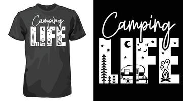 camiseta branca de texto decorativo de vida de acampamento vetor
