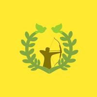 logotipo de caçador de arqueiro com planta, primitivo, ícone de arqueiro, ilustração vetorial gráfica vetor