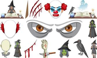 conjunto de objetos de halloween de terror e personagens de desenhos animados vetor