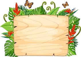 placa de madeira de moldura de natureza com folhas e flores vetor