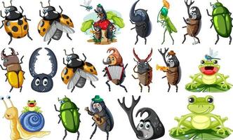 conjunto de vários desenhos animados de insetos e anfíbios vetor