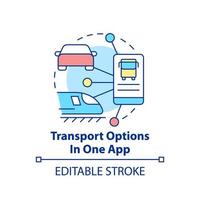 opções de transporte em um ícone de conceito de aplicativo. aplicativo móvel. maas perk idéia abstrata ilustração de linha fina. desenho de contorno isolado. traço editável. vetor