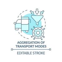 agregação de ícone de conceito turquesa de modos de transporte. mobilidade como ilustração de linha fina de ideia abstrata de valor de serviço. desenho de contorno isolado. traço editável. vetor