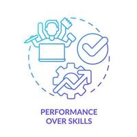 desempenho sobre o ícone de conceito gradiente azul de habilidades. habilidade de alta demanda na ilustração de linha fina de idéia abstrata de desenvolvimento. força de trabalho produtiva. desenho de contorno isolado. vetor