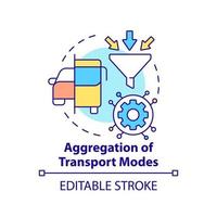 agregação de ícone de conceito de modos de transporte. mobilidade como ilustração de linha fina de ideia abstrata de valor de serviço. desenho de contorno isolado. traço editável. vetor