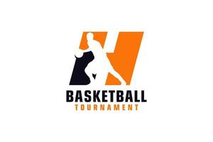 letra h com design de logotipo de basquete. elementos de modelo de design vetorial para equipe esportiva ou identidade corporativa. vetor