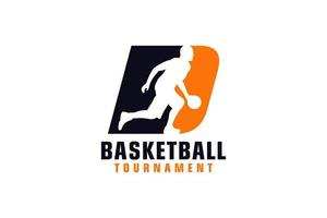 letra d com design de logotipo de basquete. elementos de modelo de design vetorial para equipe esportiva ou identidade corporativa. vetor