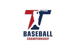 letra t com design de logotipo de beisebol. elementos de modelo de design vetorial para equipe esportiva ou identidade corporativa. vetor