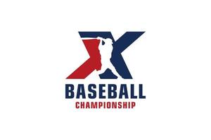 letra x com design de logotipo de beisebol. elementos de modelo de design vetorial para equipe esportiva ou identidade corporativa. vetor