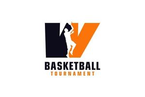 letra w com design de logotipo de basquete. elementos de modelo de design vetorial para equipe esportiva ou identidade corporativa. vetor
