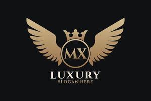 luxo royal wing letter mx crest gold color logo vector, logotipo da vitória, logotipo da crista, logotipo da asa, modelo de logotipo vetorial. vetor