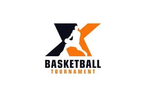 letra x com design de logotipo de basquete. elementos de modelo de design vetorial para equipe esportiva ou identidade corporativa. vetor