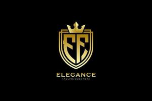 inicial ff elegante logotipo de monograma de luxo ou modelo de crachá com pergaminhos e coroa real - perfeito para projetos de marca luxuosos vetor