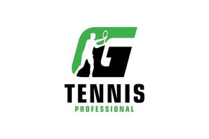 letra g com design de logotipo de silhueta de jogador de tênis. elementos de modelo de design vetorial para equipe esportiva ou identidade corporativa. vetor