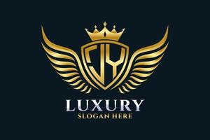 luxo royal wing letter jy crest gold color logo vector, logotipo da vitória, logotipo da crista, logotipo da asa, modelo de logotipo vetorial. vetor